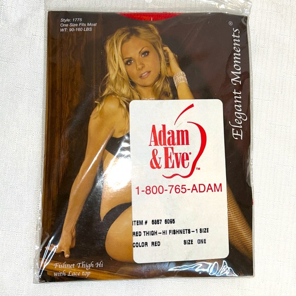 Red Thigh High Fishnets With Lace Top, Elegant Moments, One Size - Picture 1 of 3